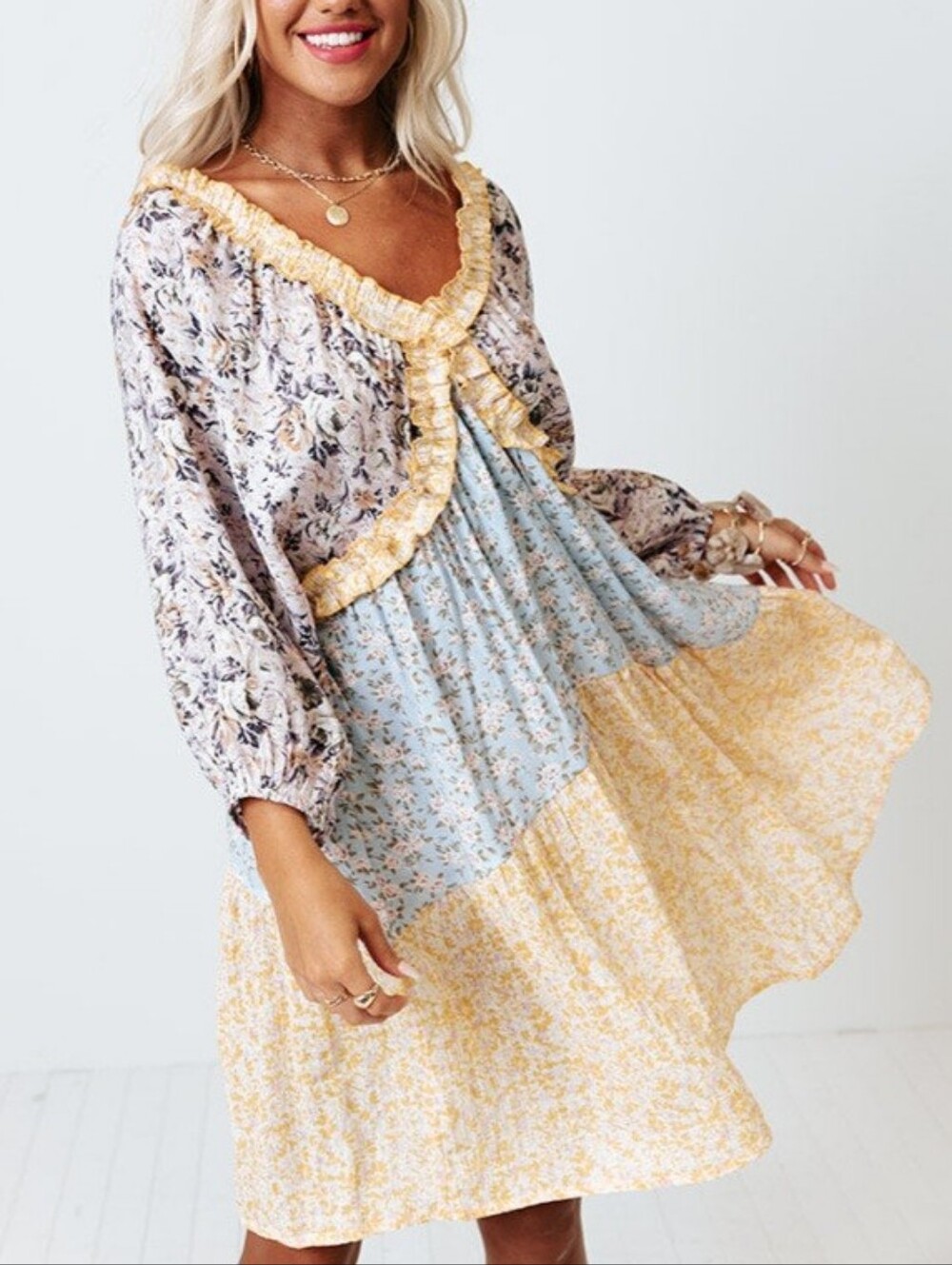 Oddy Daily Dreamer Floral Patchwork Shift Dress